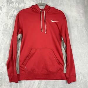 Nike Therma Fit Mens Hoodie Pullover Sweatshirt Red Gray M Swoosh Gym Outdoor‎
